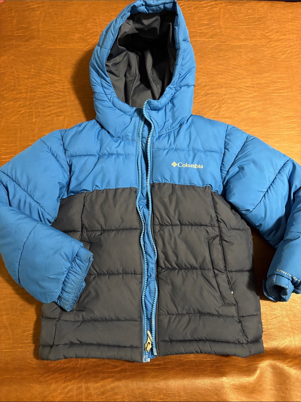 Columbia Kids Blue and Gray Hooded Puffer Jacket